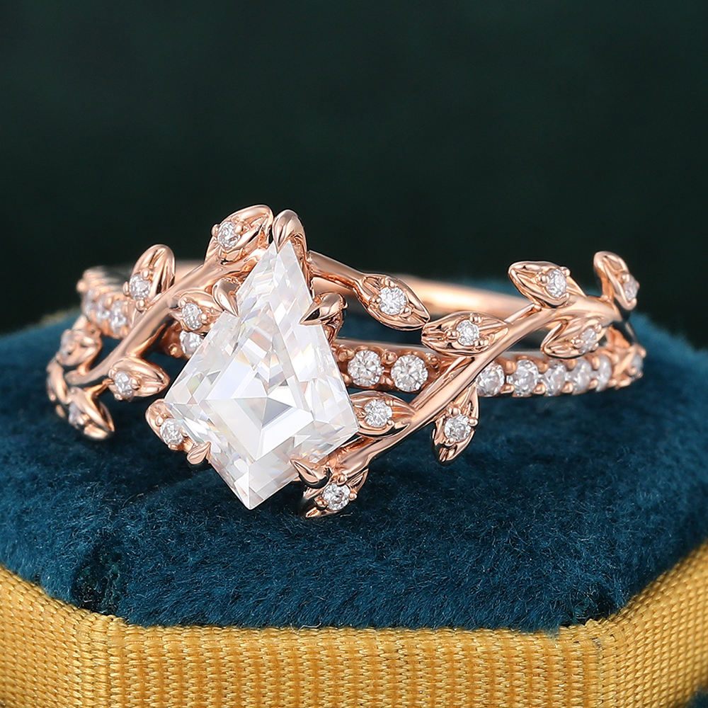 Juyoyo Kite Cut Moissanite Nature Inspired Ring Leaf Garden-Themed Anniversary Promise Ring