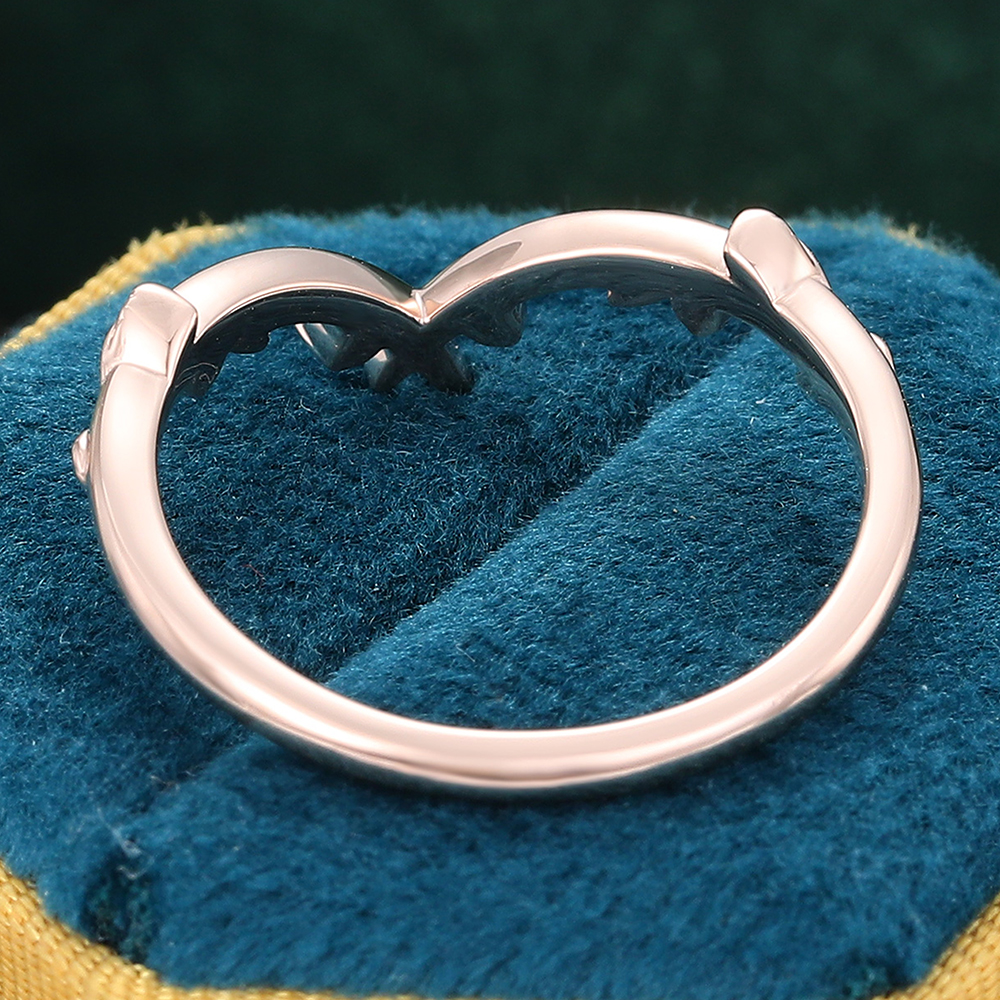 Twig Inspired V-shaped Moissanite Wedding Band Curved Stacking Ring Back