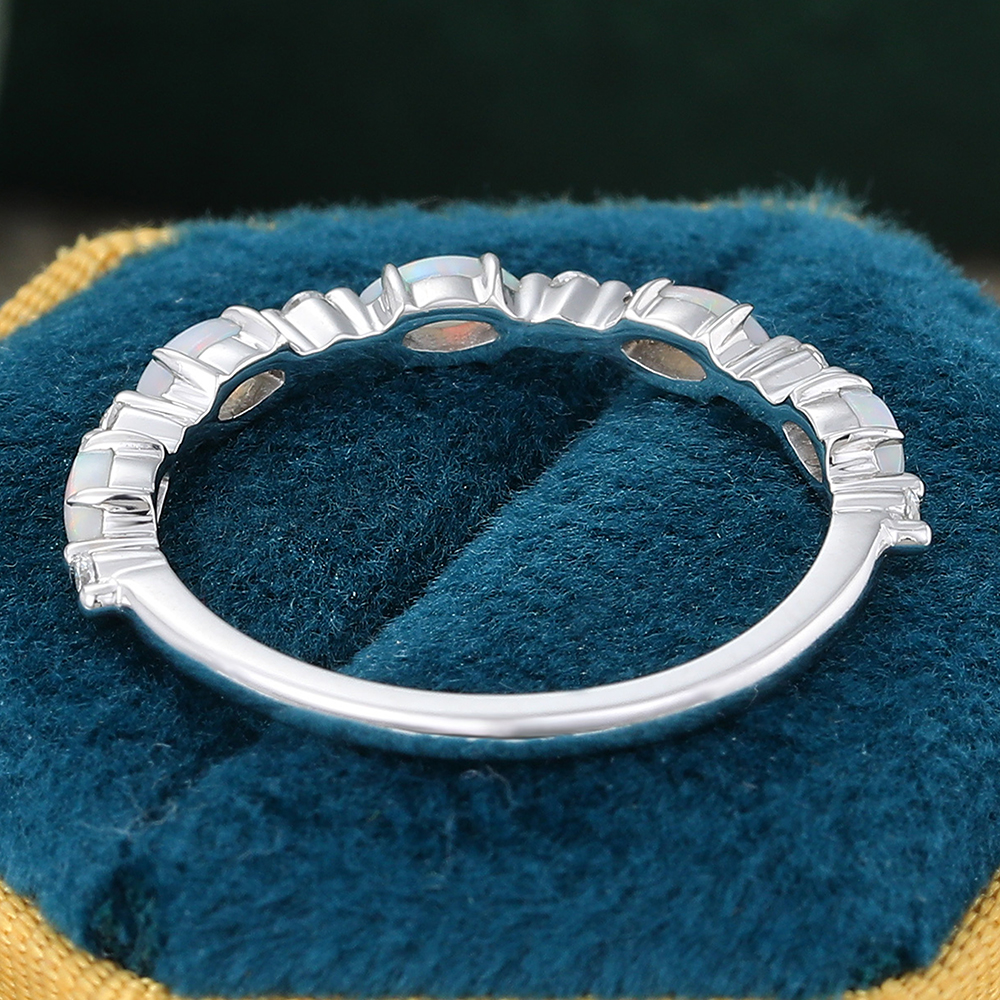 Juyoyo Marquise Cut Opal Half Eternity Wedding Band White Gold Stackable Ring October Birthstone