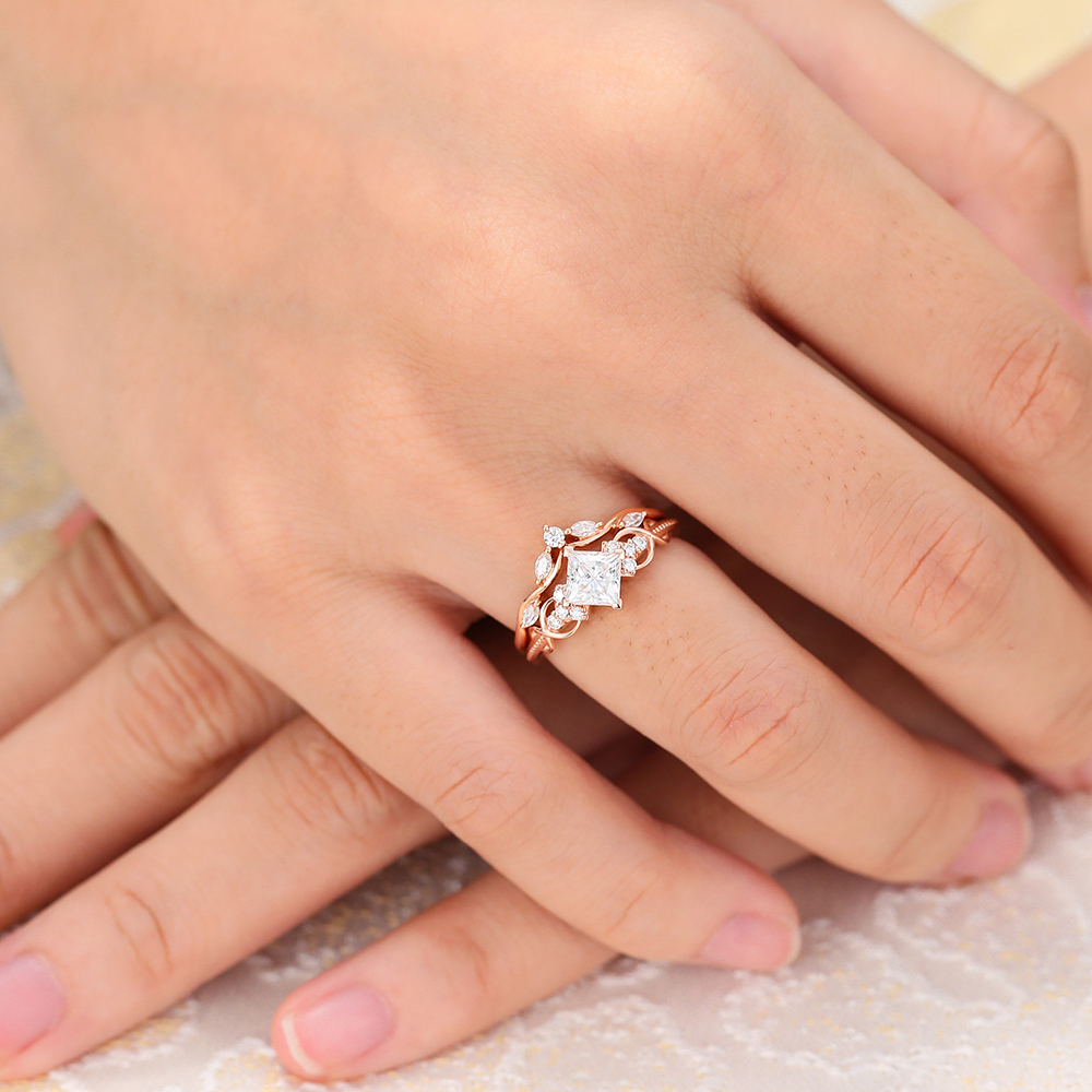 Juyoyo Rose Gold Princess Cut Moissanite Wedding Ring Set Infinity Design Bridal Ring Set - 2pcs