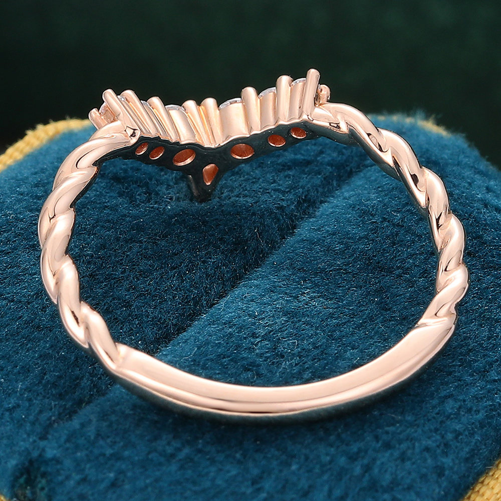 Juyoyo Moissanite Twisted Curved Wedding Band Rose Gold Matching Stacking Ring for Women