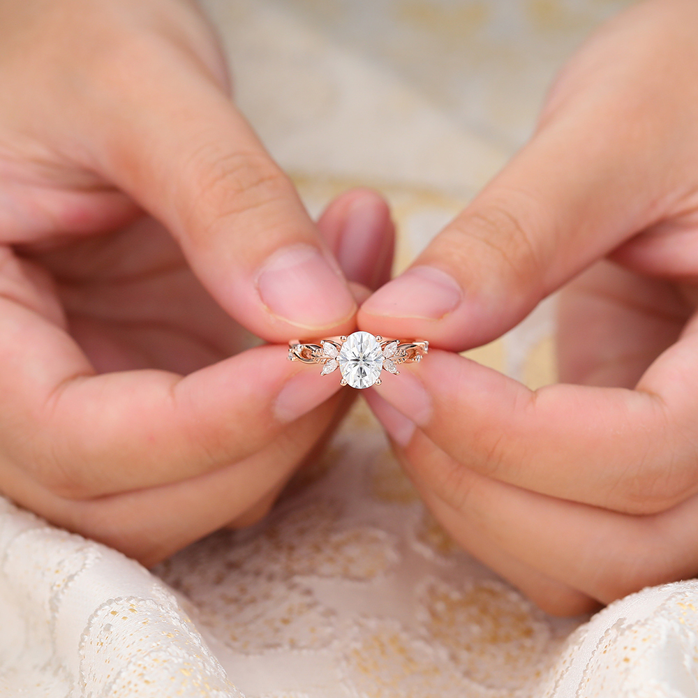 Juyoyo Oval Cut Moissanite Twisted Engagement Ring Unique Bridal Ring 14K Rose Gold