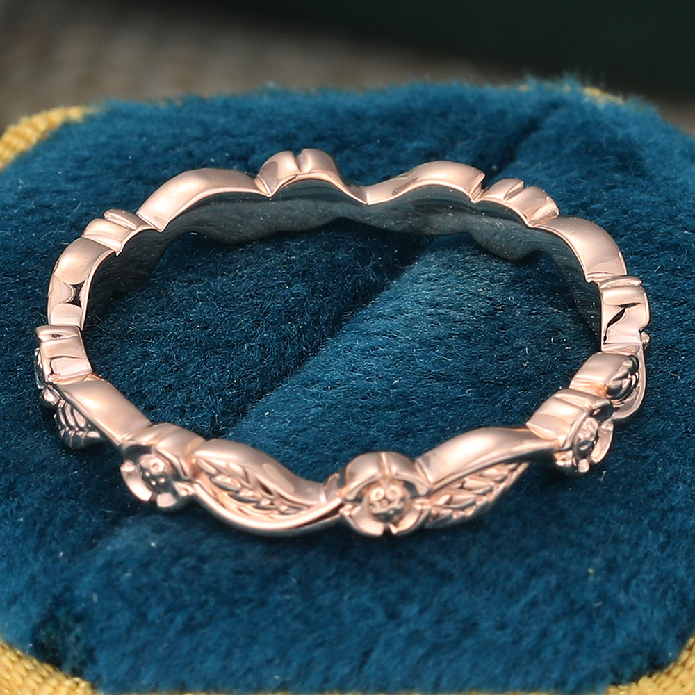 Juyoyo Rose Gold Simple Matching Wedding Band Foliage Stacking Ring Nature Inspired Ring