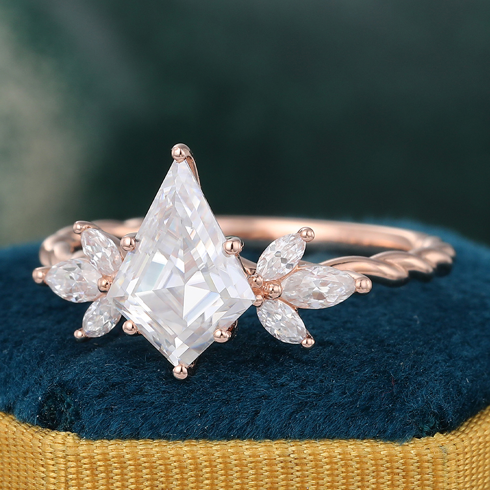 Juyoyo Prong Setting Kite Cut Moissanite Twisted Engagement Ring Gold Anniversary Promise Ring Gift