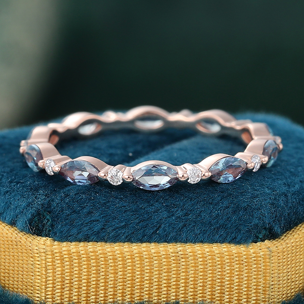Juyoyo Marquise Cut Alexandrite White Gold Stacking Eternity Wedding Band