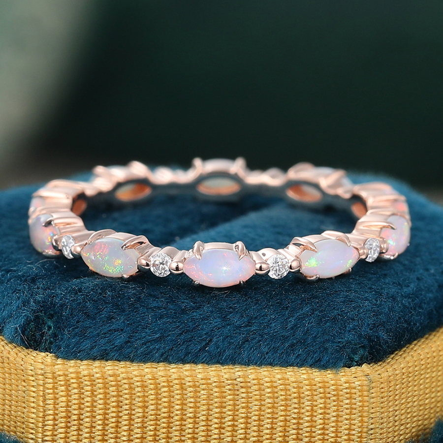 Marquise Cut Opal Eternity Wedding Band Stacking Ring October Birthstone Ring Gift