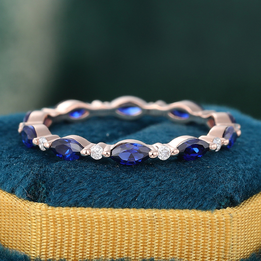 Sapphire & Diamond Eternity Wedding Band Rose Gold Stacking Ring September Birthstone