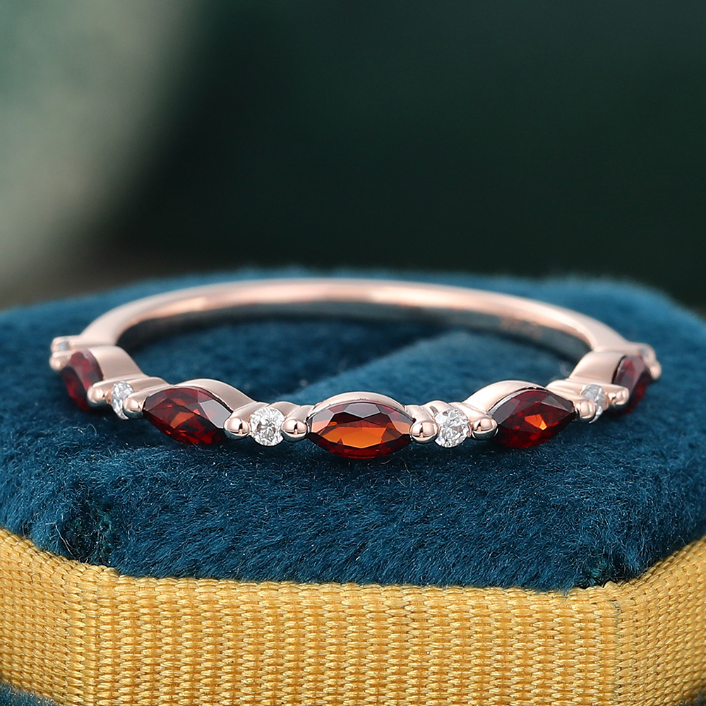Juyoyo Marquise Cut Garnet White Gold Stacking Half Eternity Wedding Band
