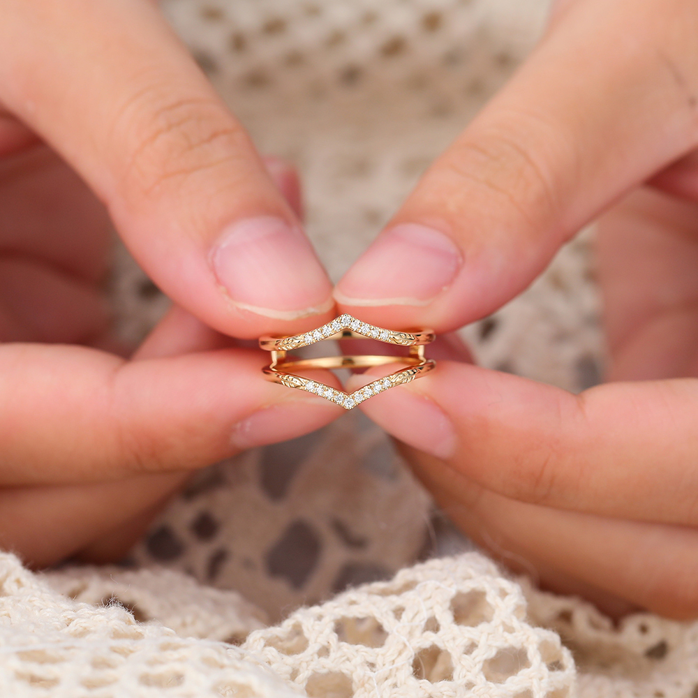 Juyoyo Moissanite Ring Enhancer Double Wedding Band Stacking Wedding Ring in 14K Yellow Gold