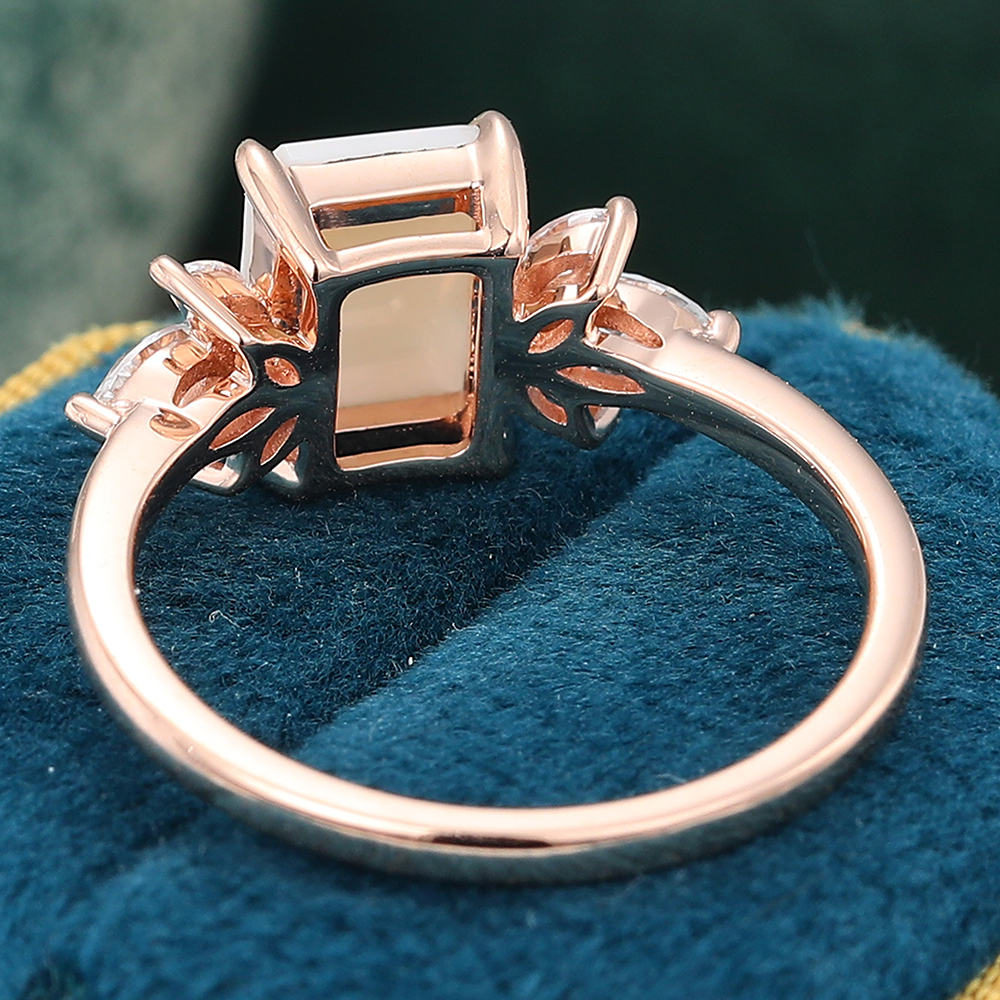 Emerald Cut Opal Engagement Ring Diamond Cluster Ring Women's Anniversary Gift