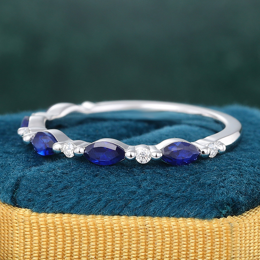 Juyoyo Marquise Cut Sapphire White Gold Stacking Half Eternity Wedding Band