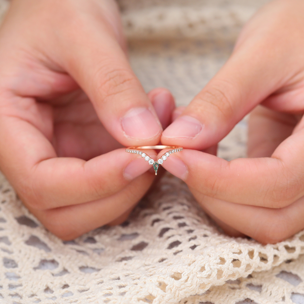 Juyoyo Pave Moss Agate Curved Wedding Band Rose Gold