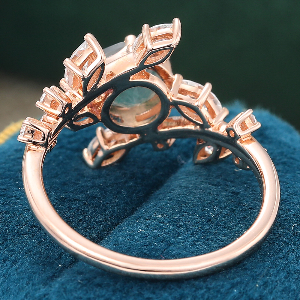 Juyoyo Nature Inspired Round Moss Agate Ring Rose Gold