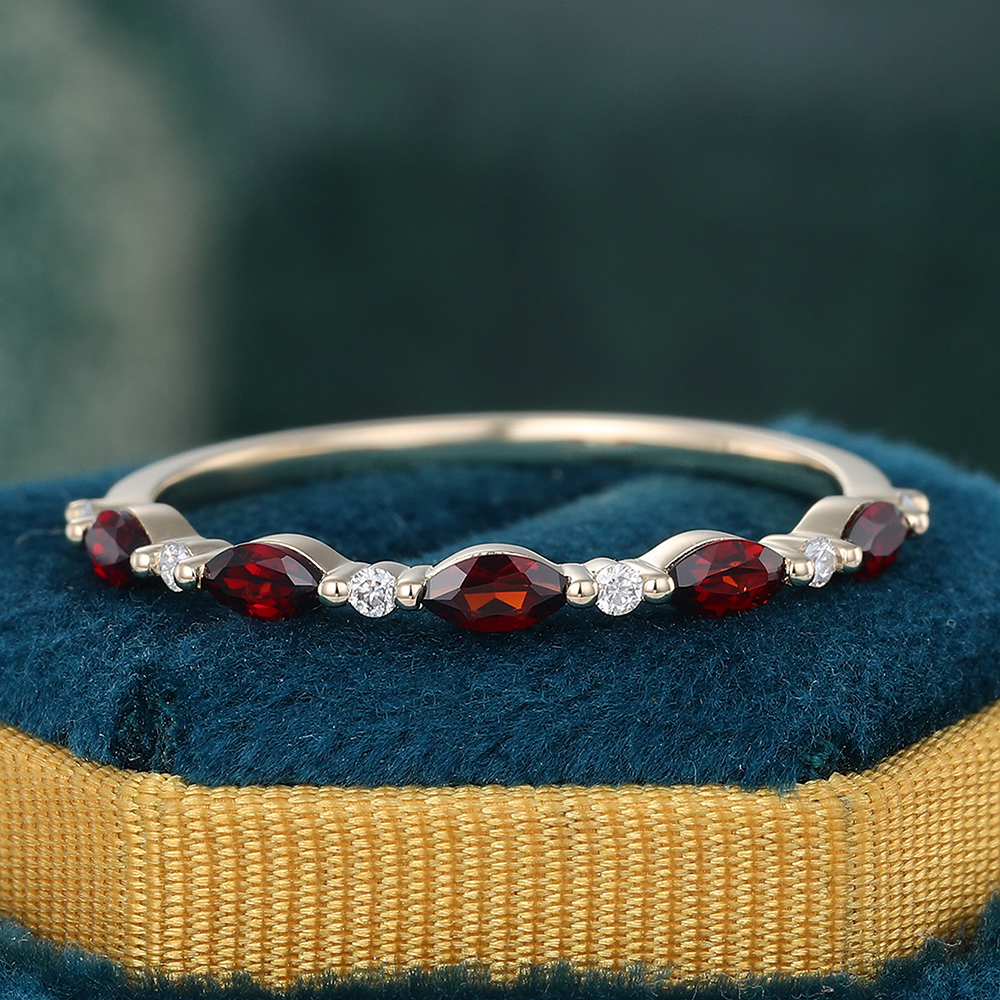 Juyoyo Marquise Cut Garnet White Gold Stacking Half Eternity Wedding Band