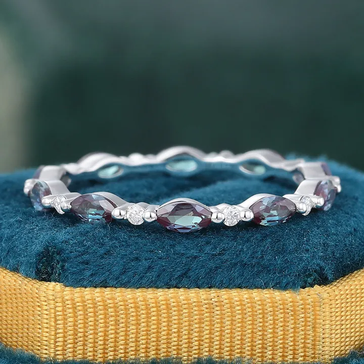Juyoyo Marquise Cut Alexandrite White Gold Stacking Eternity Wedding Band