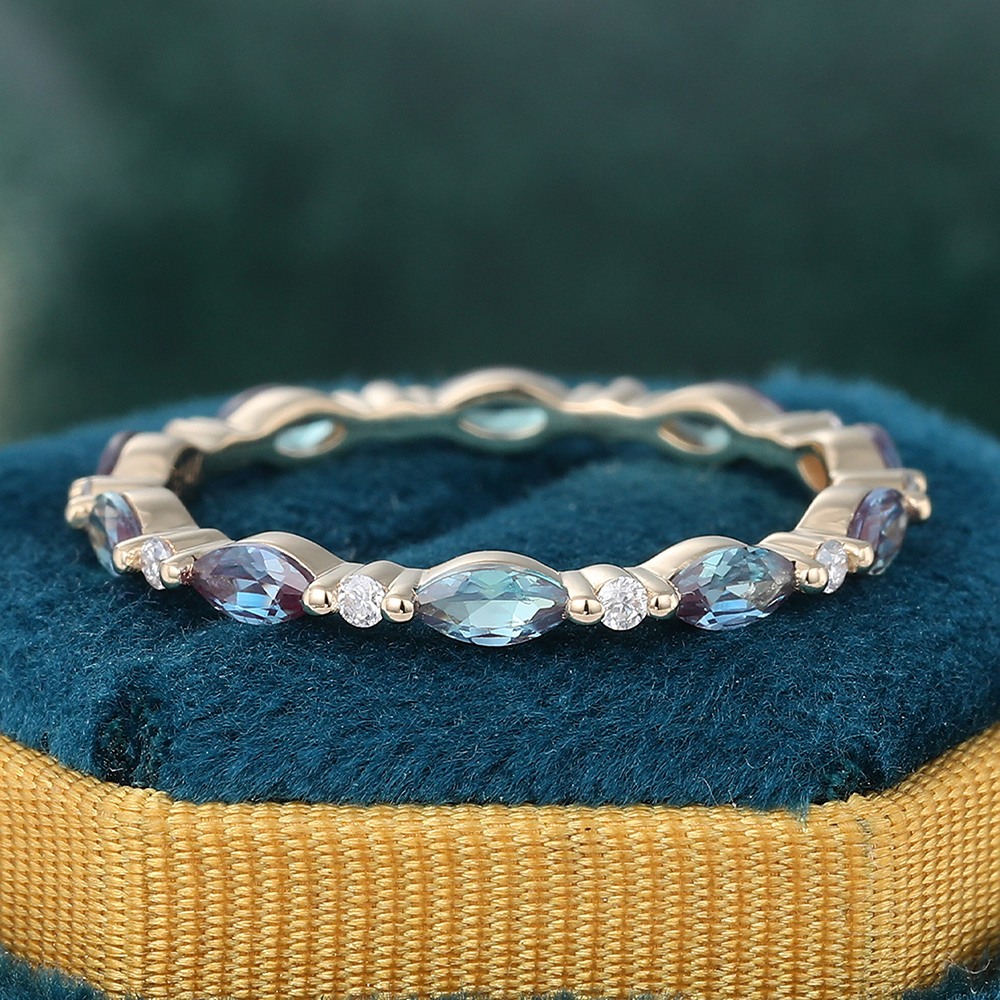 Juyoyo Marquise Cut Alexandrite White Gold Stacking Eternity Wedding Band