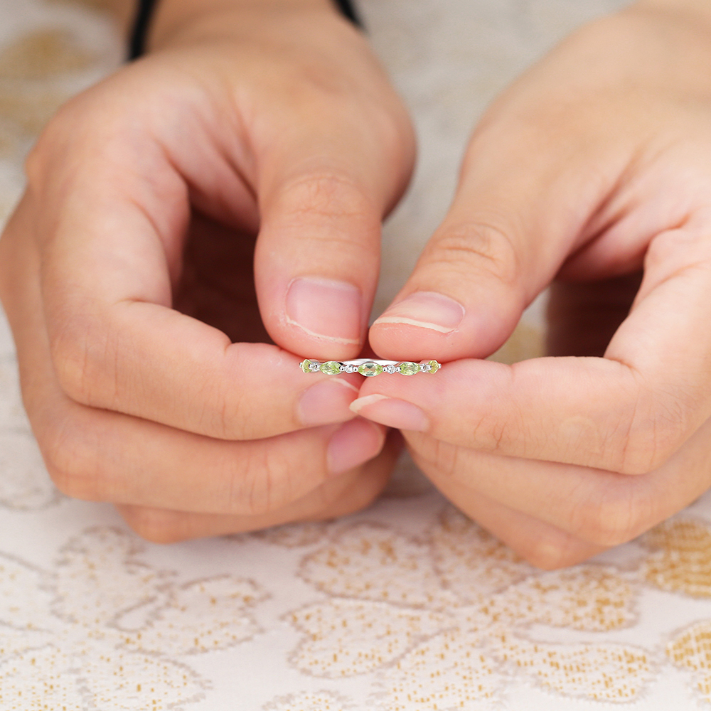 Juyoyo Marquise Cut Peridot White Gold Stacking Half Eternity Wedding Band