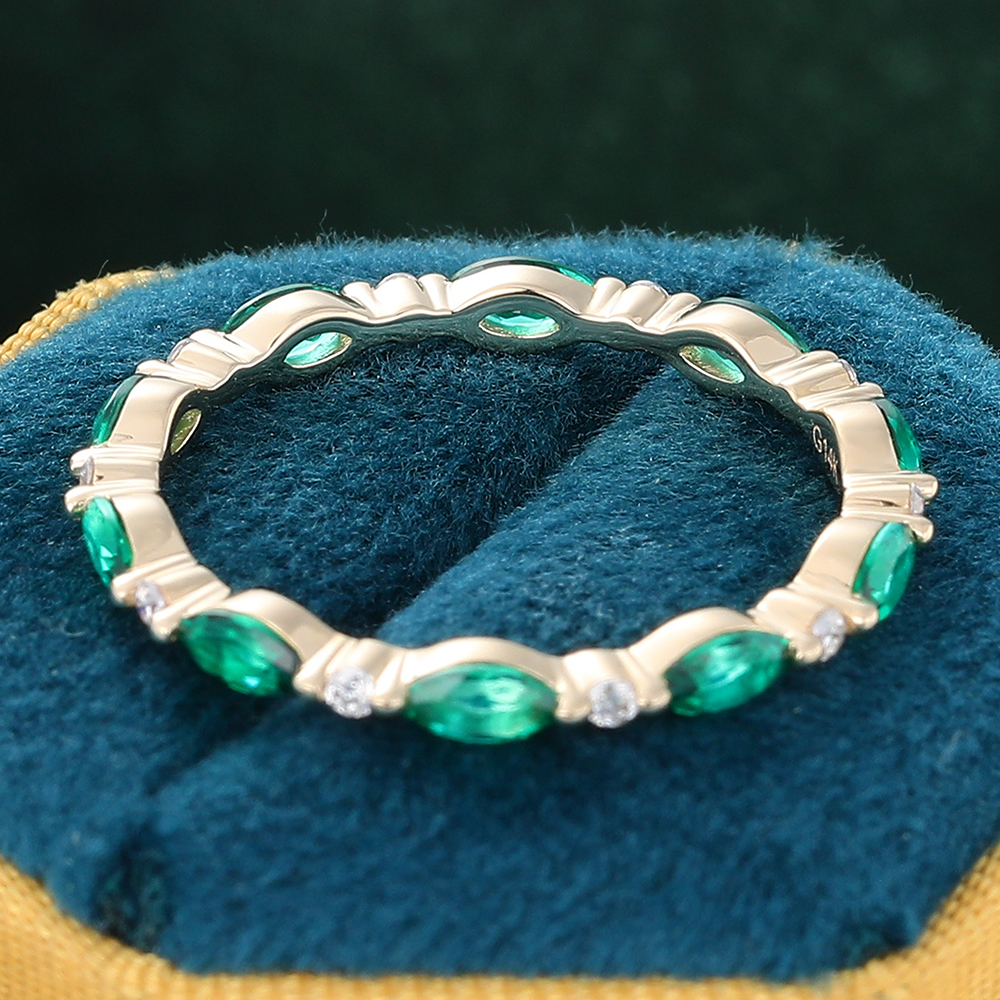 Juyoyo Marquise Cut Emerald Yellow Gold Stacking Eternity Wedding Band