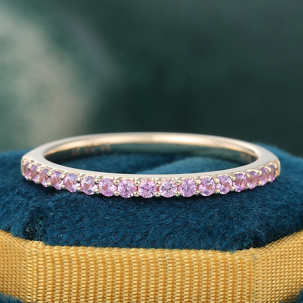 Juyoyo Pink Sapphire Rose Gold Vintage Wedding Band