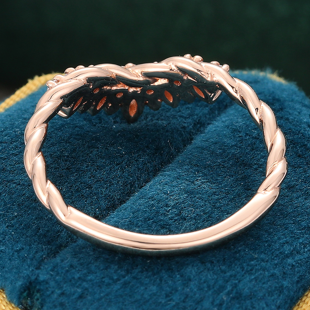 Juyoyo Marquise Cut Moissanite Rose Gold Curved Twisted Wedding Band