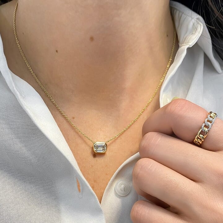 Juyoyo 1.5 CT Moissanite Emerald Cut Bezel Set Pendant