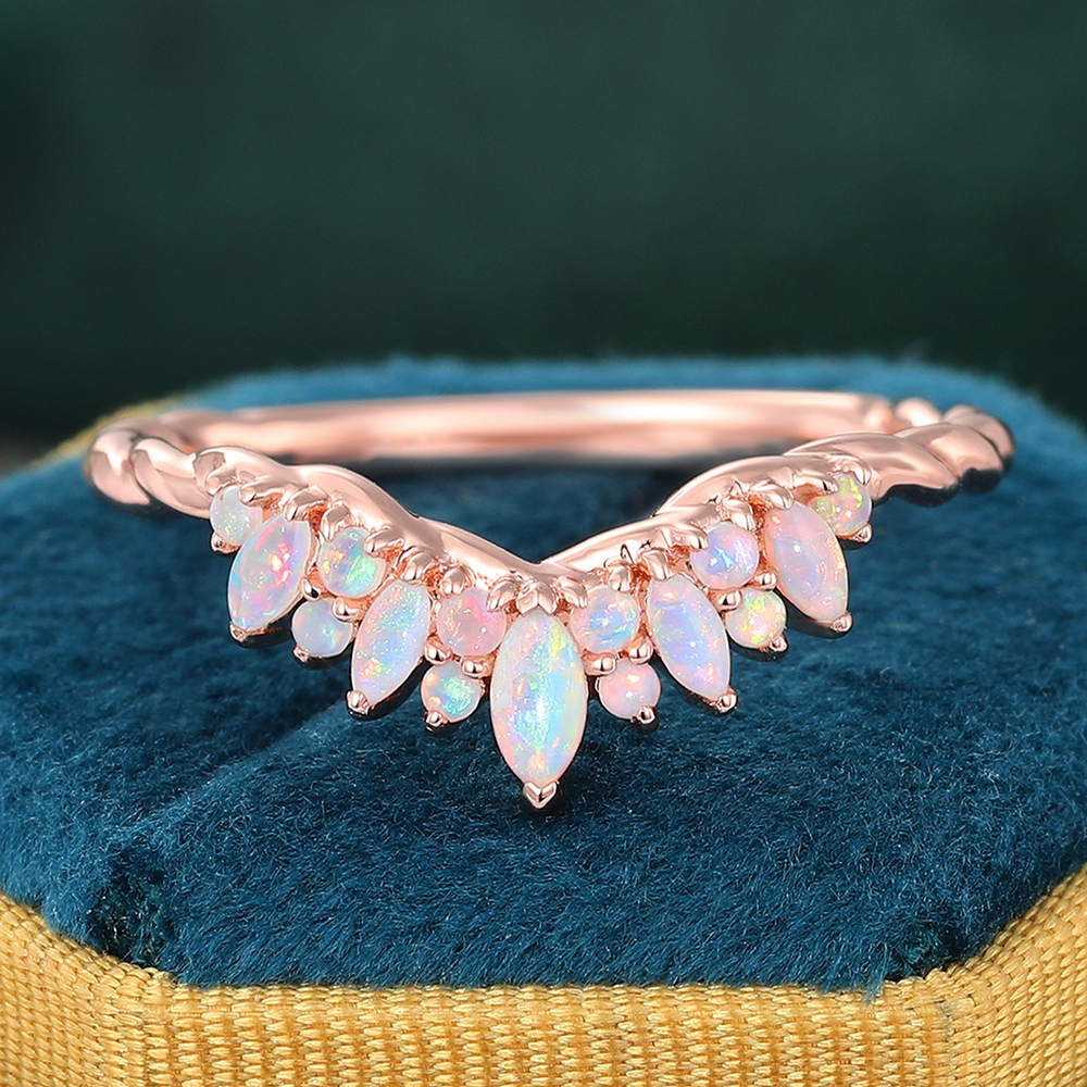 Juyoyo Opal 14K Rose Gold Curved Wedding Band