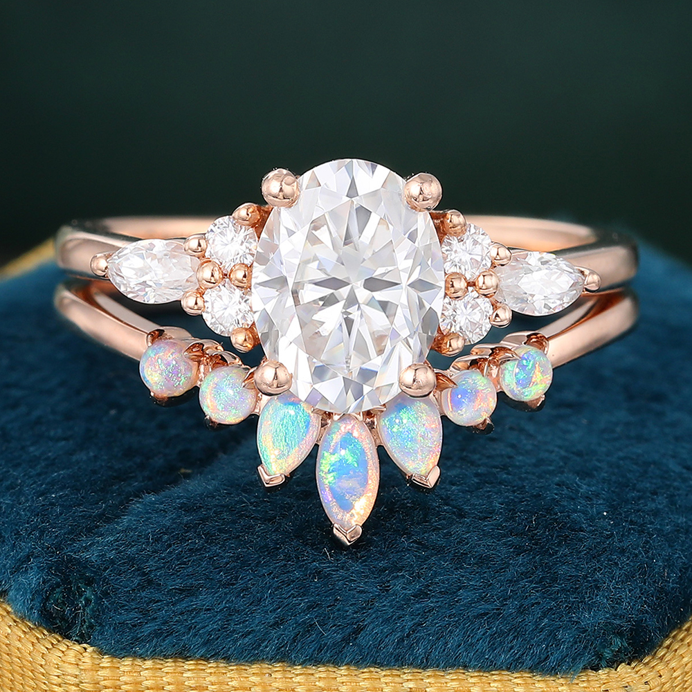 Juyoyo Oval Moissanite Rose Gold Engagement Ring Set
