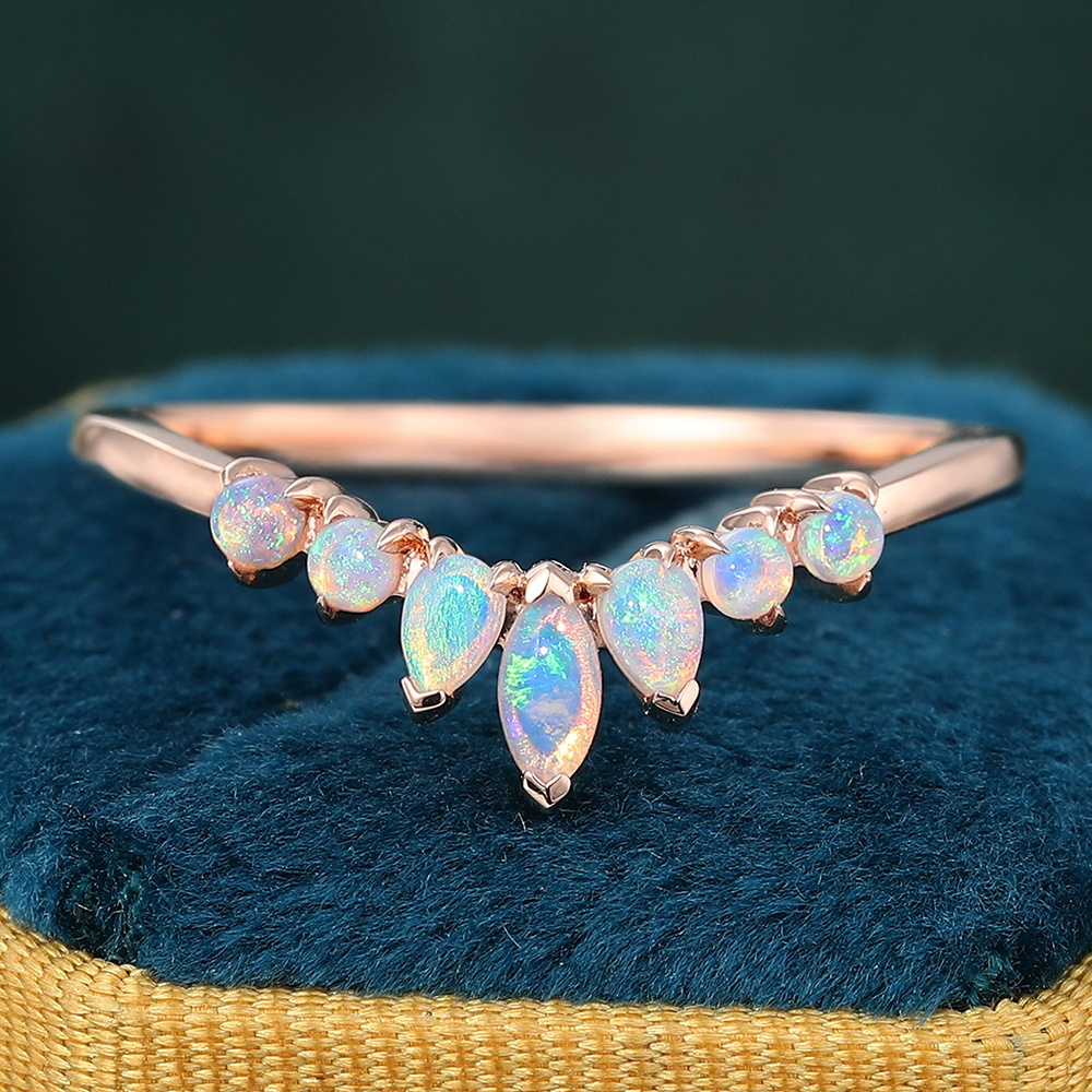 Juyoyo Marquise Cut Opal Rose Gold Curved Wedding Band