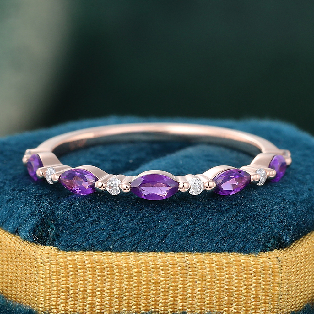 Juyoyo Marquise Cut Amethyst Rose Gold Stacking Half Eternity Wedding Band