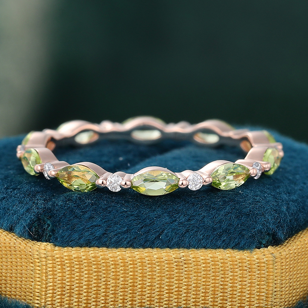 Juyoyo Marquise Cut Olivine Rose Gold Stacking Eternity Wedding Band