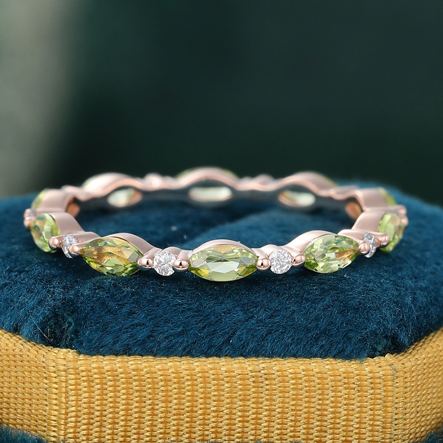 Marquise Cut Olivine Rose Gold Stacking Eternity Wedding Band