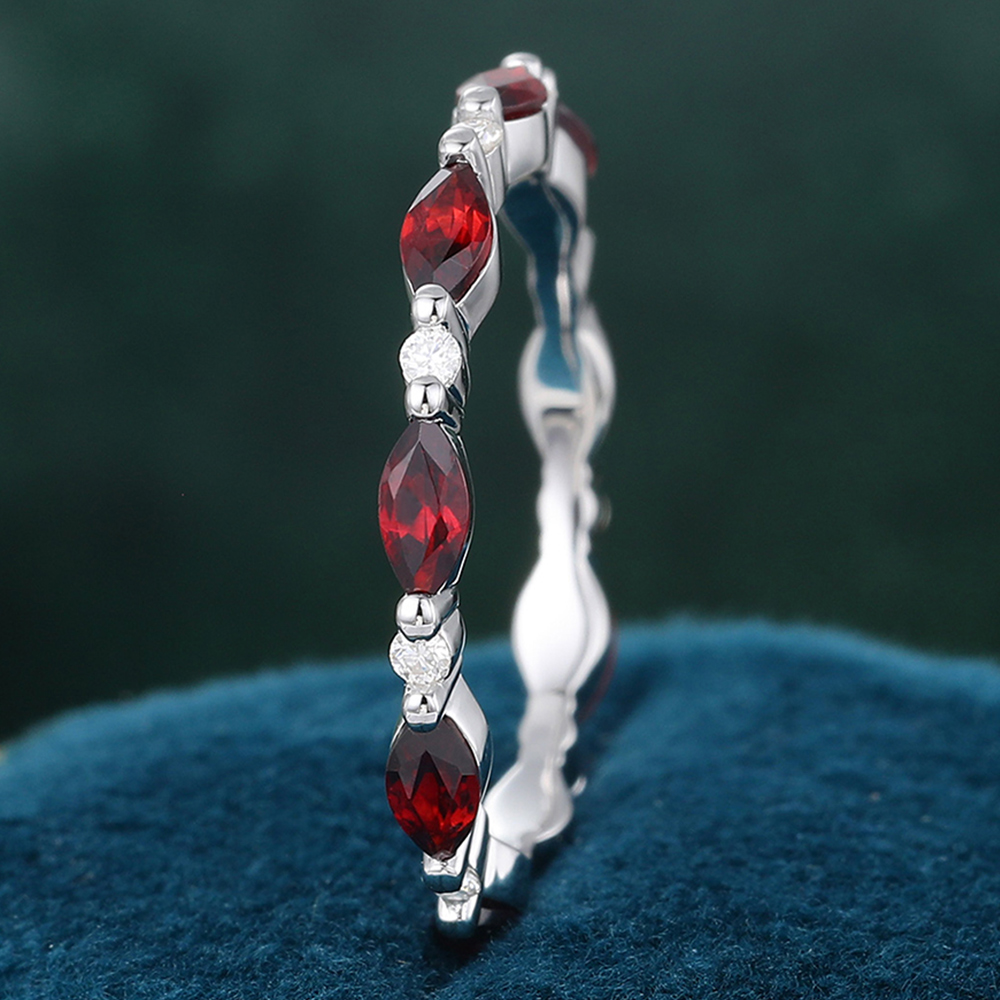 Juyoyo Marquise Cut Garnet White Gold Stacking Eternity Wedding Band