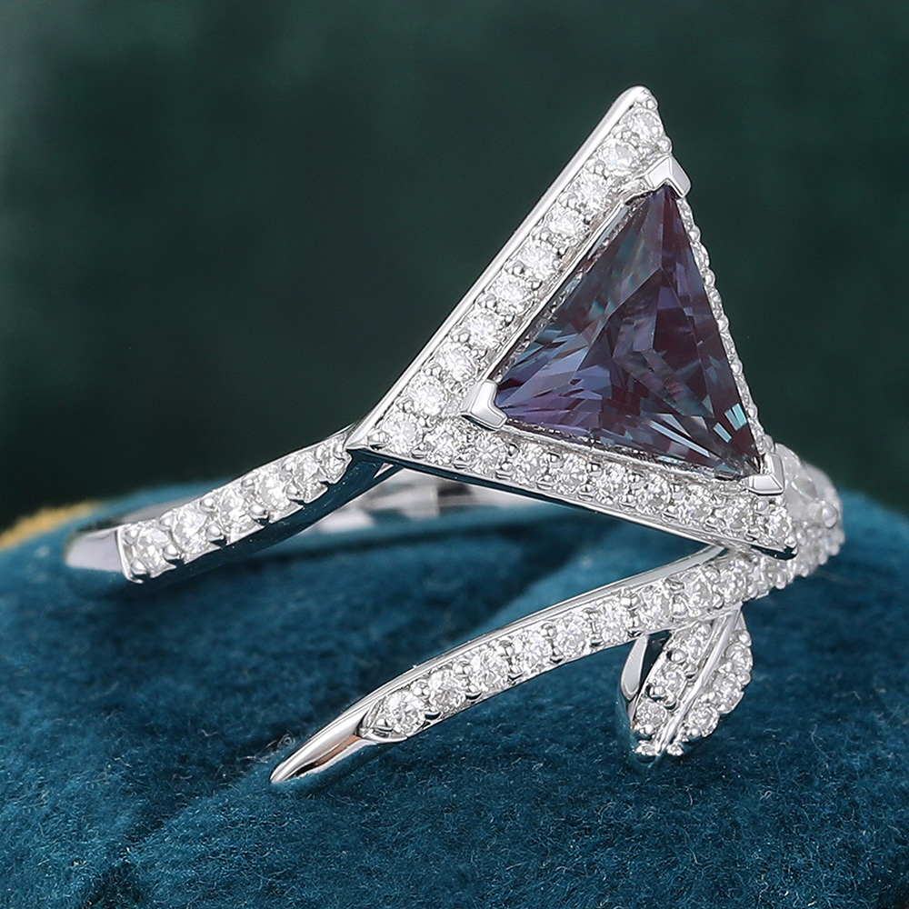 Lab Grown Alexandrite Engagement Ring with Moissanite