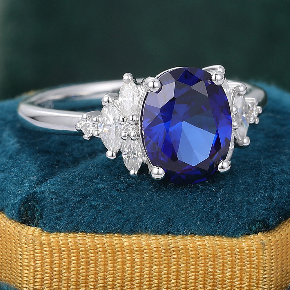 Juyoyo Oval Cut Lab Made Sapphire Engagement Ring