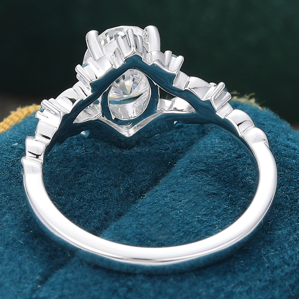 Juyoyo Oval Moissanite Engagement Ring Olive Leaves London Blue Topaz Accents Bridal Ring