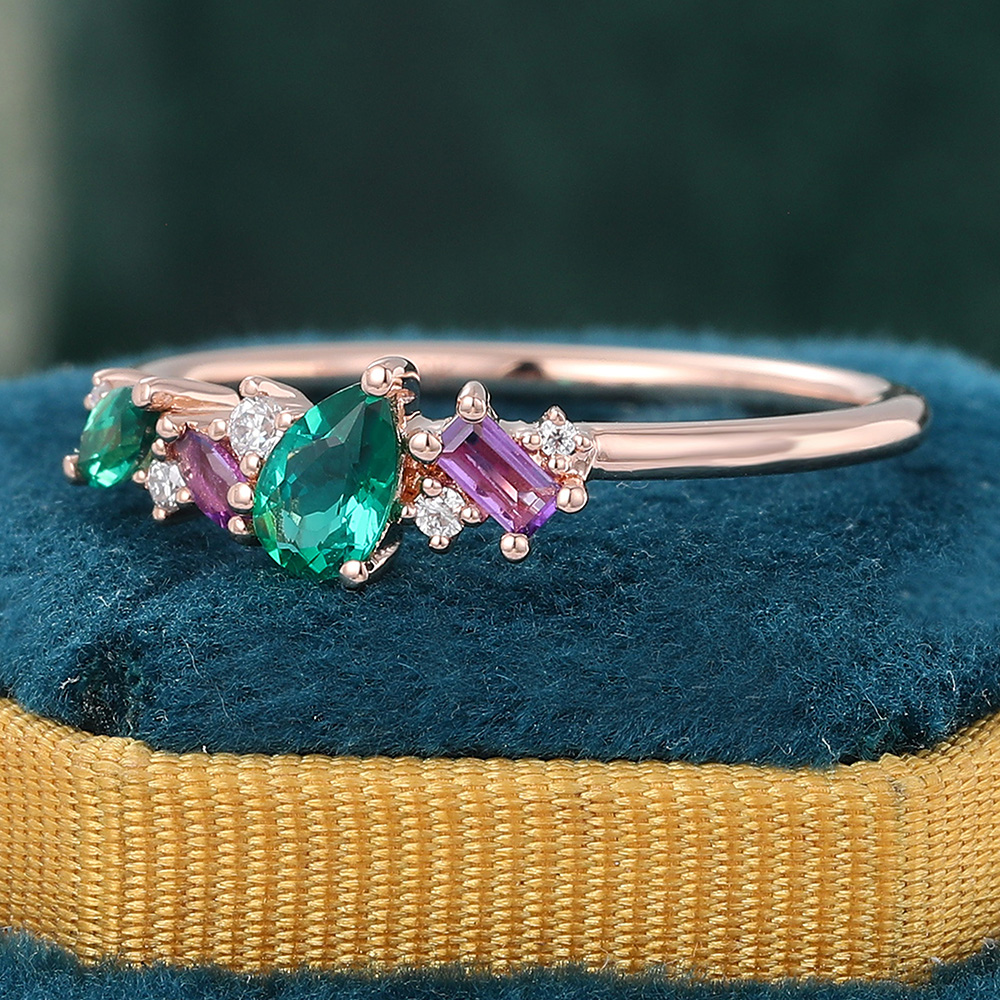 Emerald and Amethyst Wedding Bands