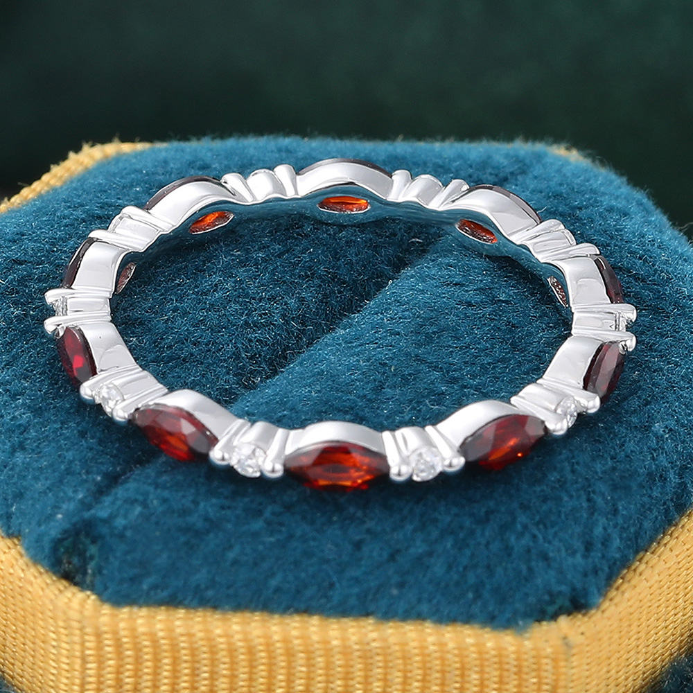 Juyoyo Unique Ruby and Diamond Eternity Wedding Band 14K White Gold July Birthstone Ring