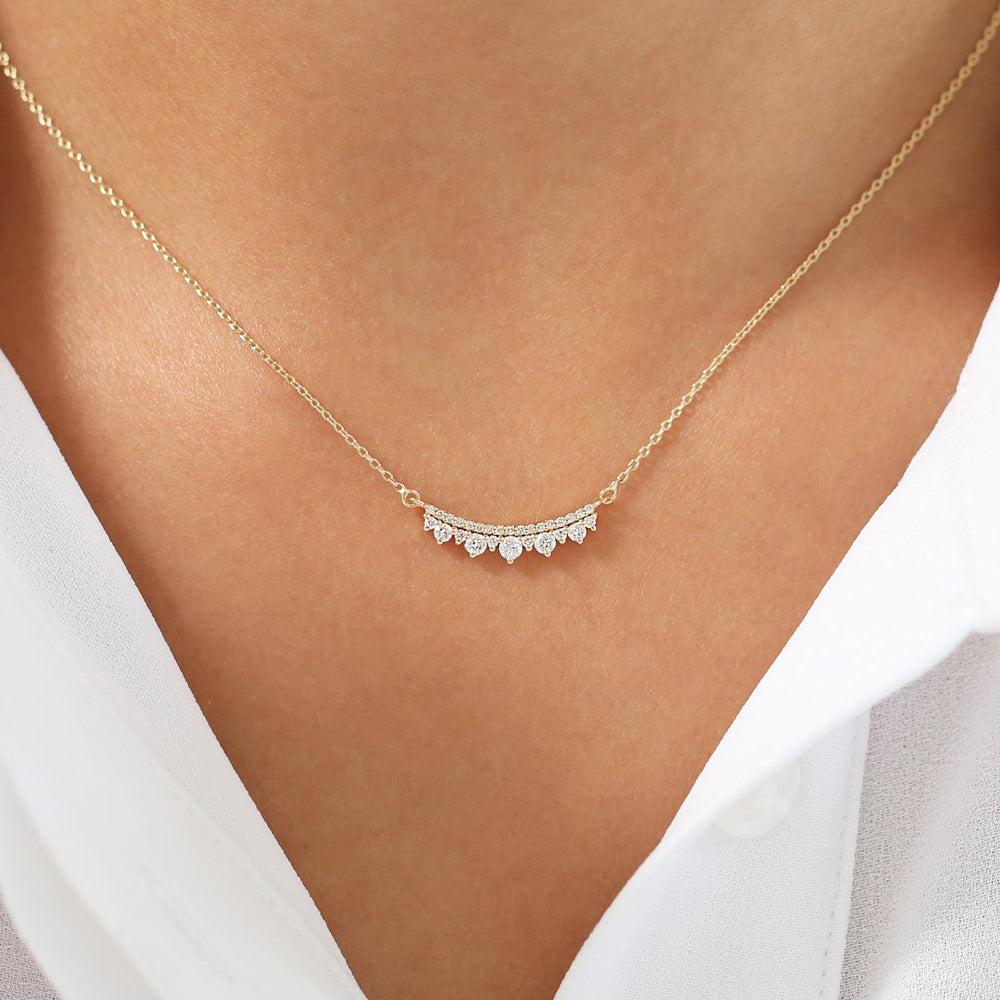 Juyoyo 925 Sterling Silver Curved Bar Moissanite Necklace