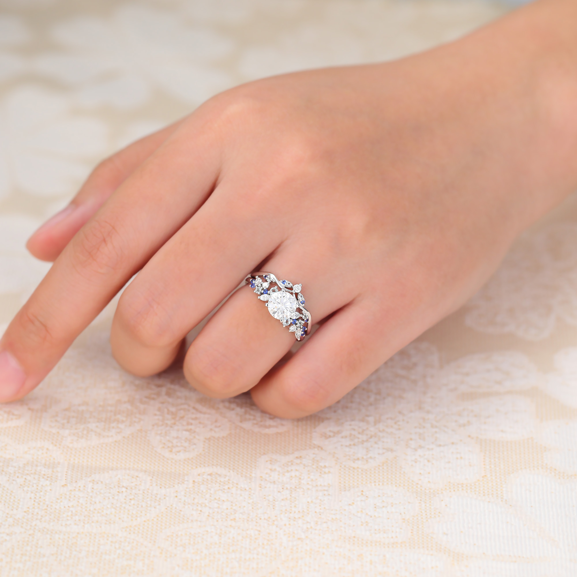 Juyoyo Round Cut Moissanite Bridal Ring Set Cluster Engagement Ring