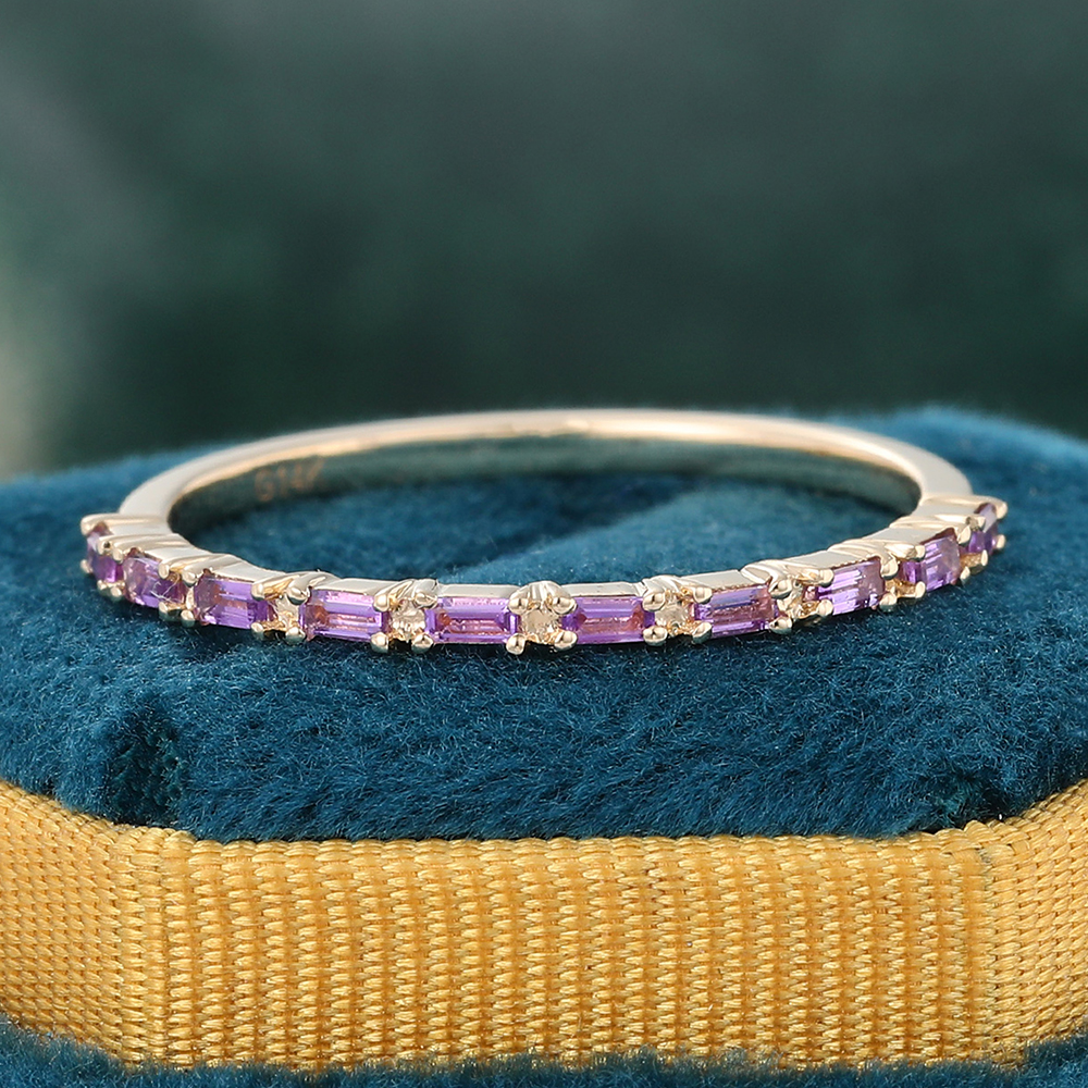 Juyoyo Baguette Cut Amethyst Ring Yellow Gold Anniversary Wedding Band