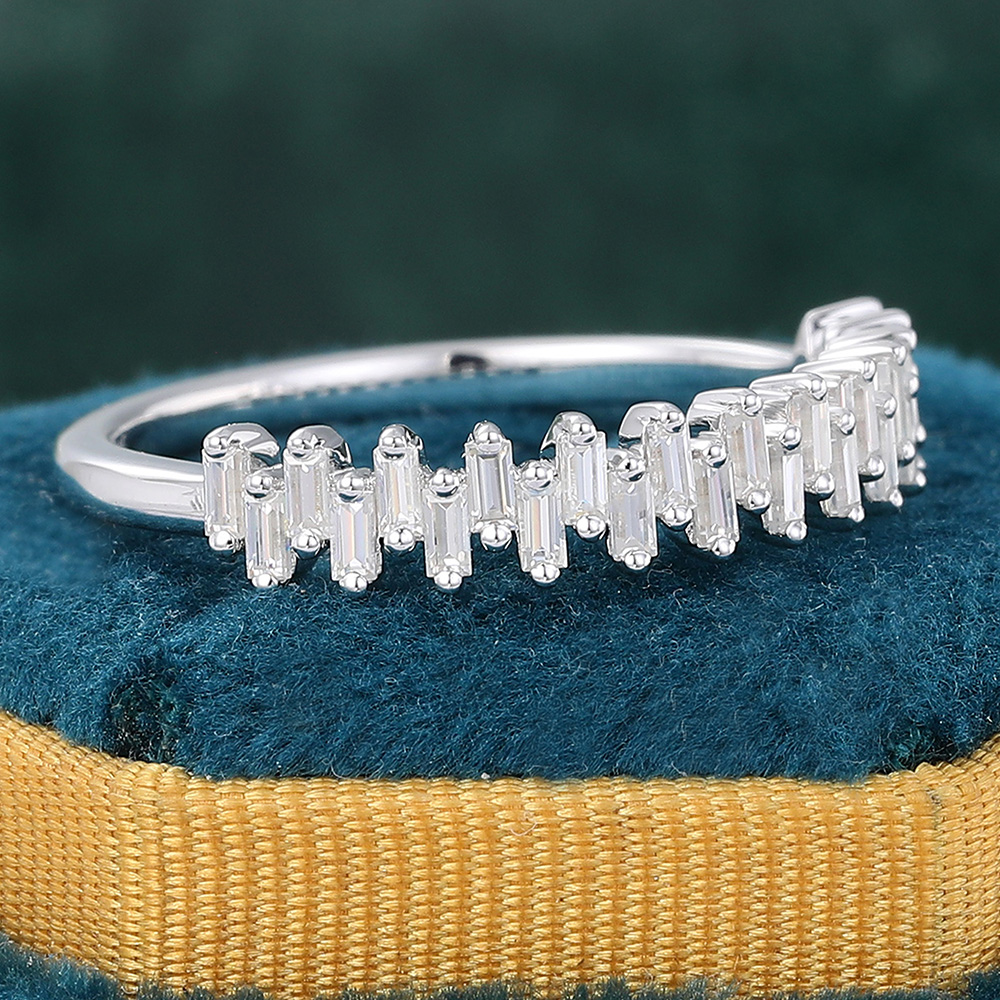 Juyoyo Baguette Cut Moissanite Wedding Band Unique Stacking Ring