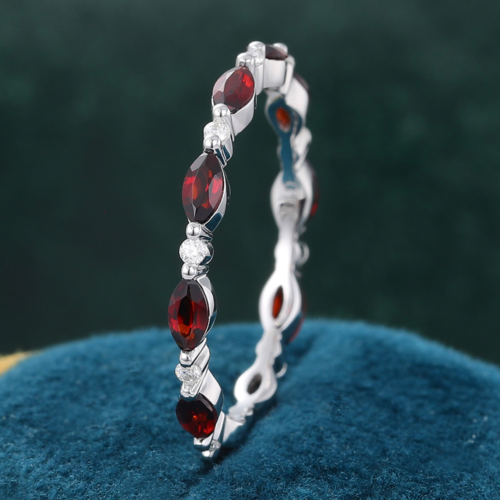 Juyoyo Unique Ruby and Diamond Eternity Wedding Band 14K White Gold July Birthstone Ring