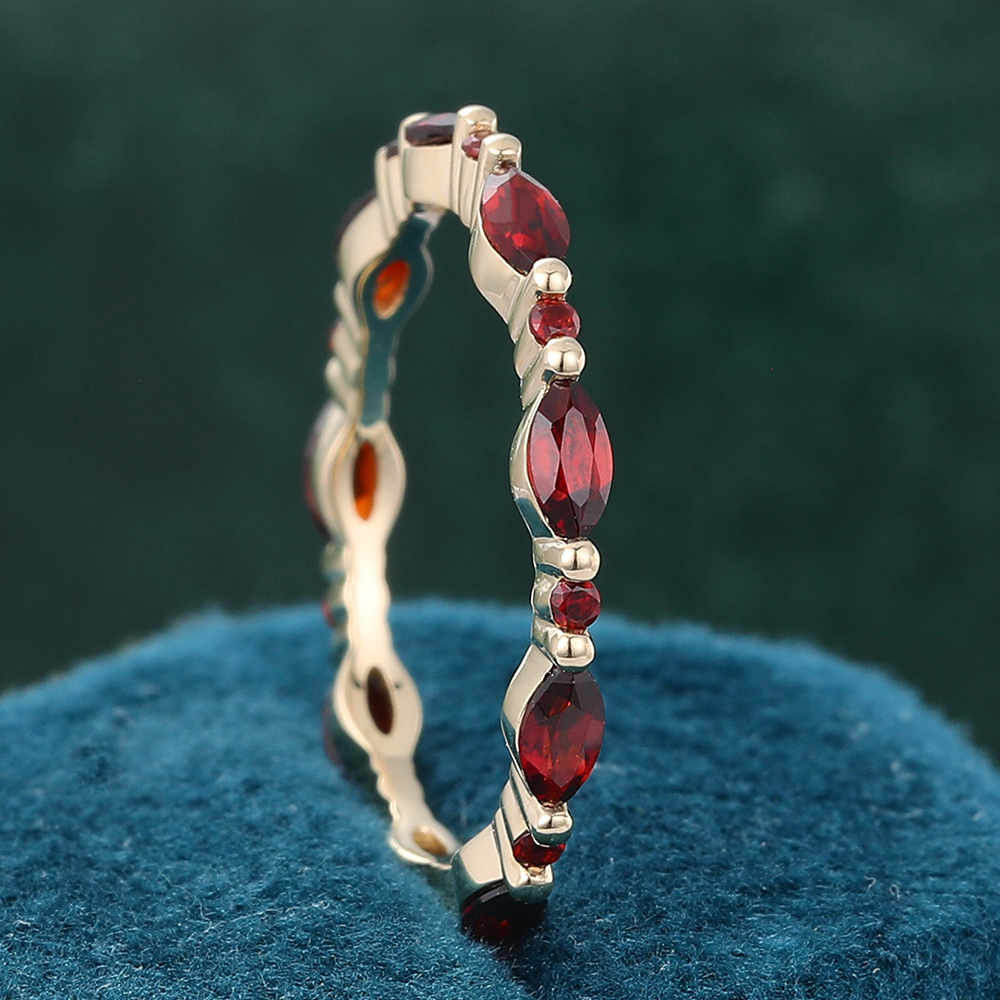 Juyoyo Marquise Cut Ruby Eternity Wedding Band Yellow Gold July Birthstone Stacking Ring