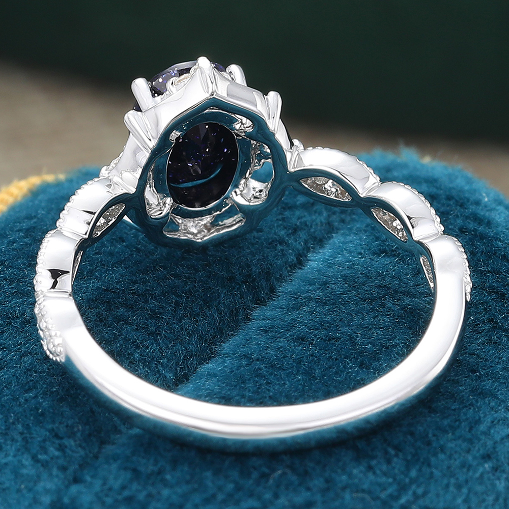 Oval Cut Blue Sand Stone Engagement Ring Vintage Bridal Ring