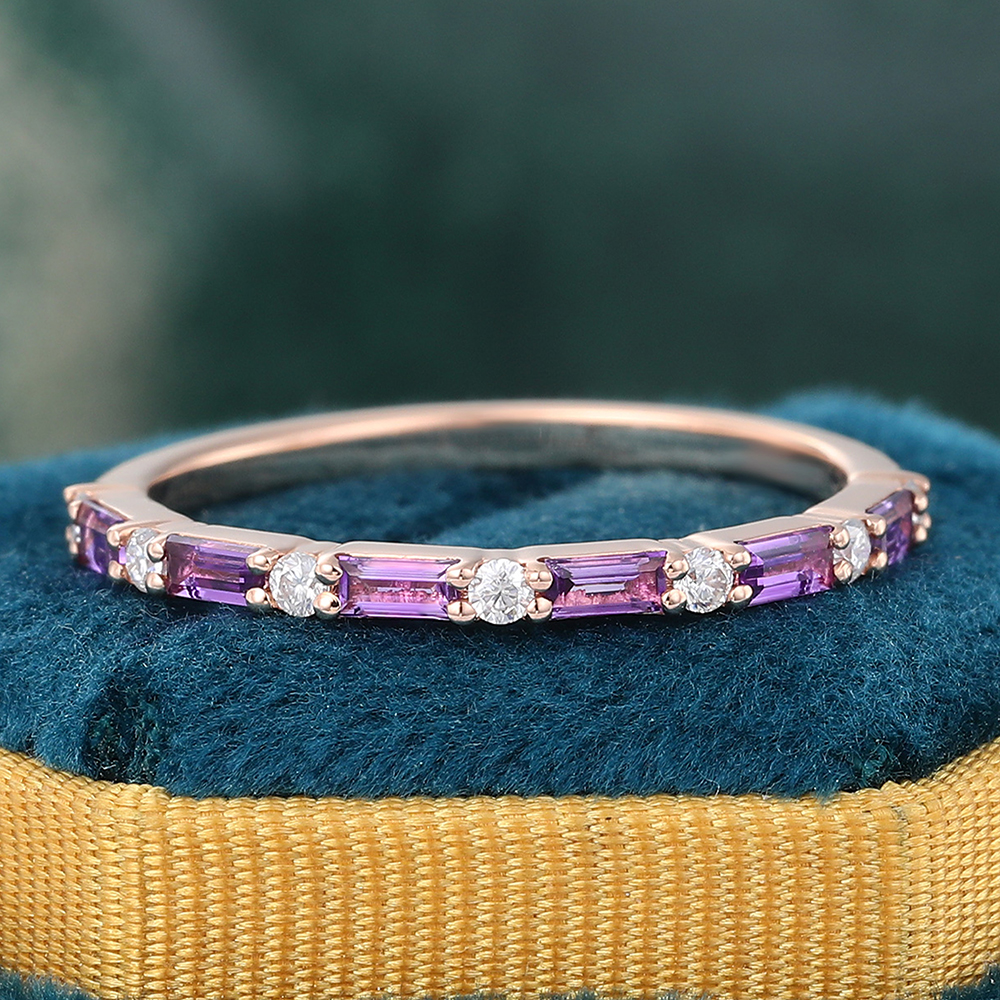 Juyoyo Baguette Cut Amethyst Wedding Band