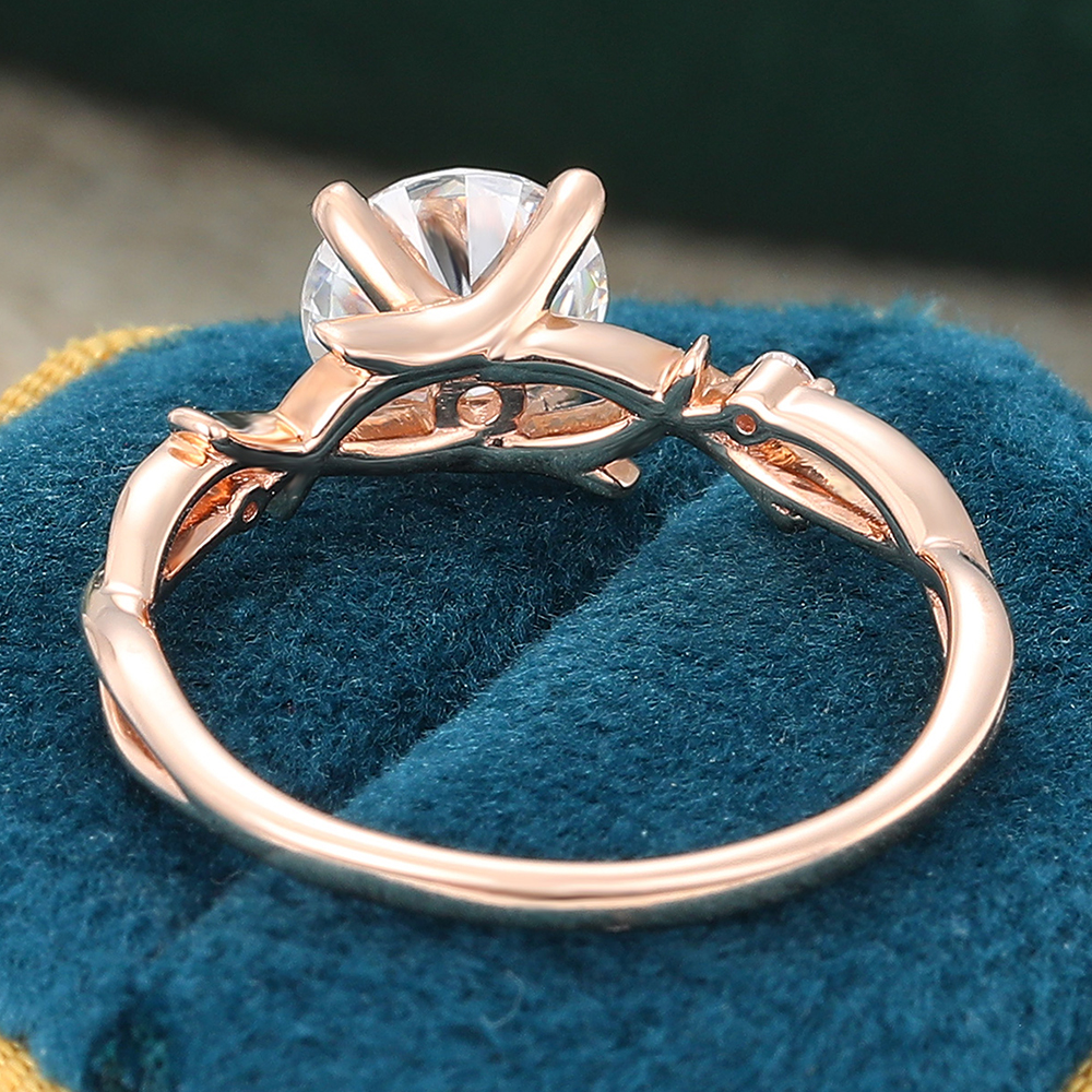 Juyoyo Round Cut Three Stone Moissanite Engagement Ring Twig Nature Inspired Bridal Ring