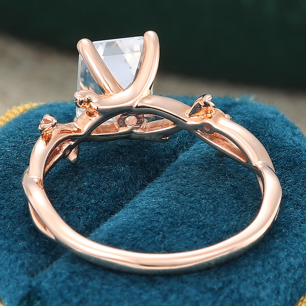 Juyoyo Emerald Cut Moissanite Nature Inspired Ring Three Stone Engagement Ring for Women