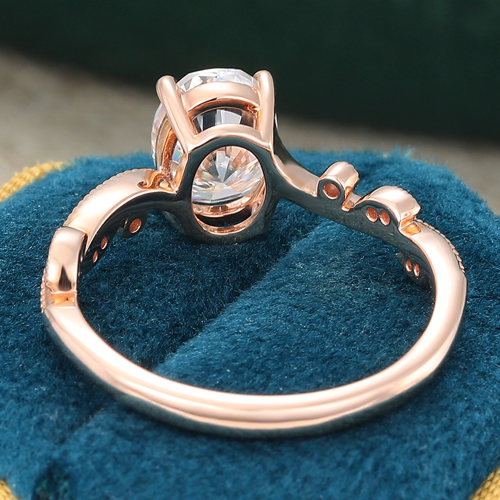 Juyoyo Vintage Oval Moissanite Engagement Ring Wave Diamond Wedding Ring in 14K Rose Gold
