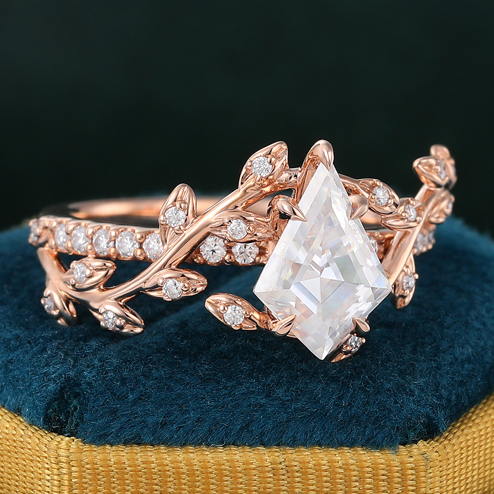 Juyoyo Kite Cut Moissanite Nature Inspired Ring Leaf Garden-Themed Anniversary Promise Ring