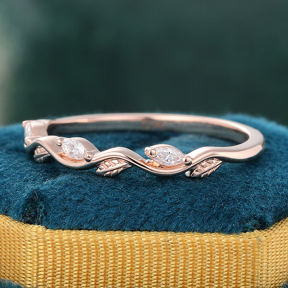 Juyoyo Nature Inspired Moissanite Wedding Band Leaf Stacking Ring